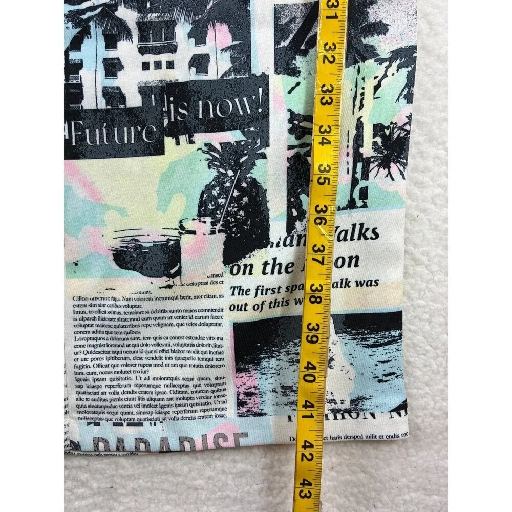 Princess Polly Chino Pants Womens 12 White Newspaper Print Paradise Streetwear